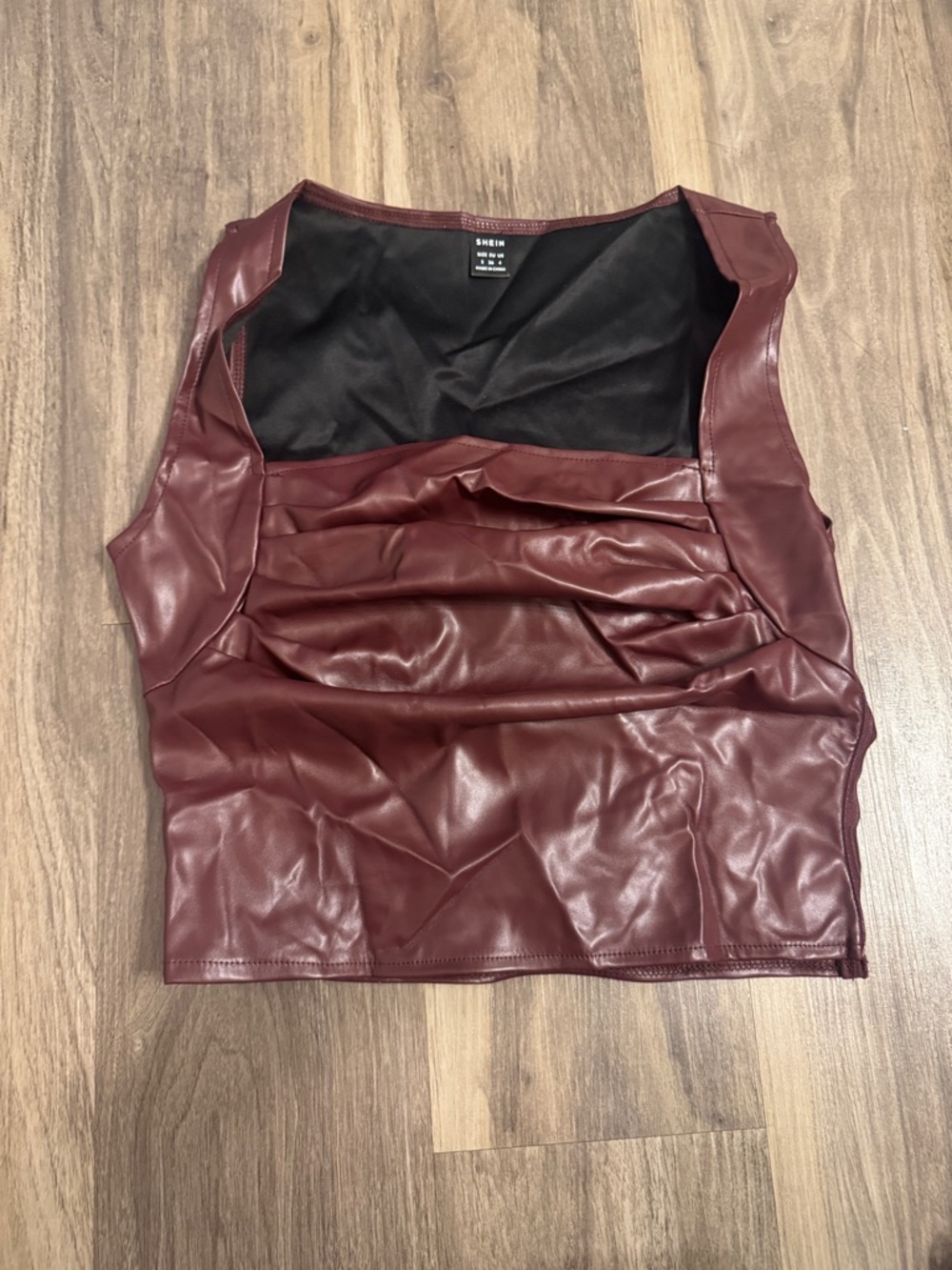 SHEIN Burgundy Faux Leather Sleeveless Crop Tank
